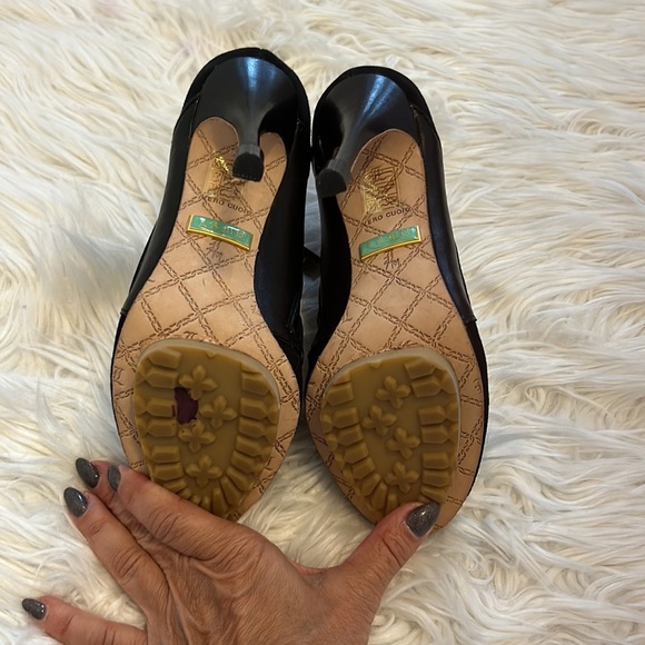 L.A.M.B. Black Suede Leather Peep Toe Pumps - Picture 7 of 10